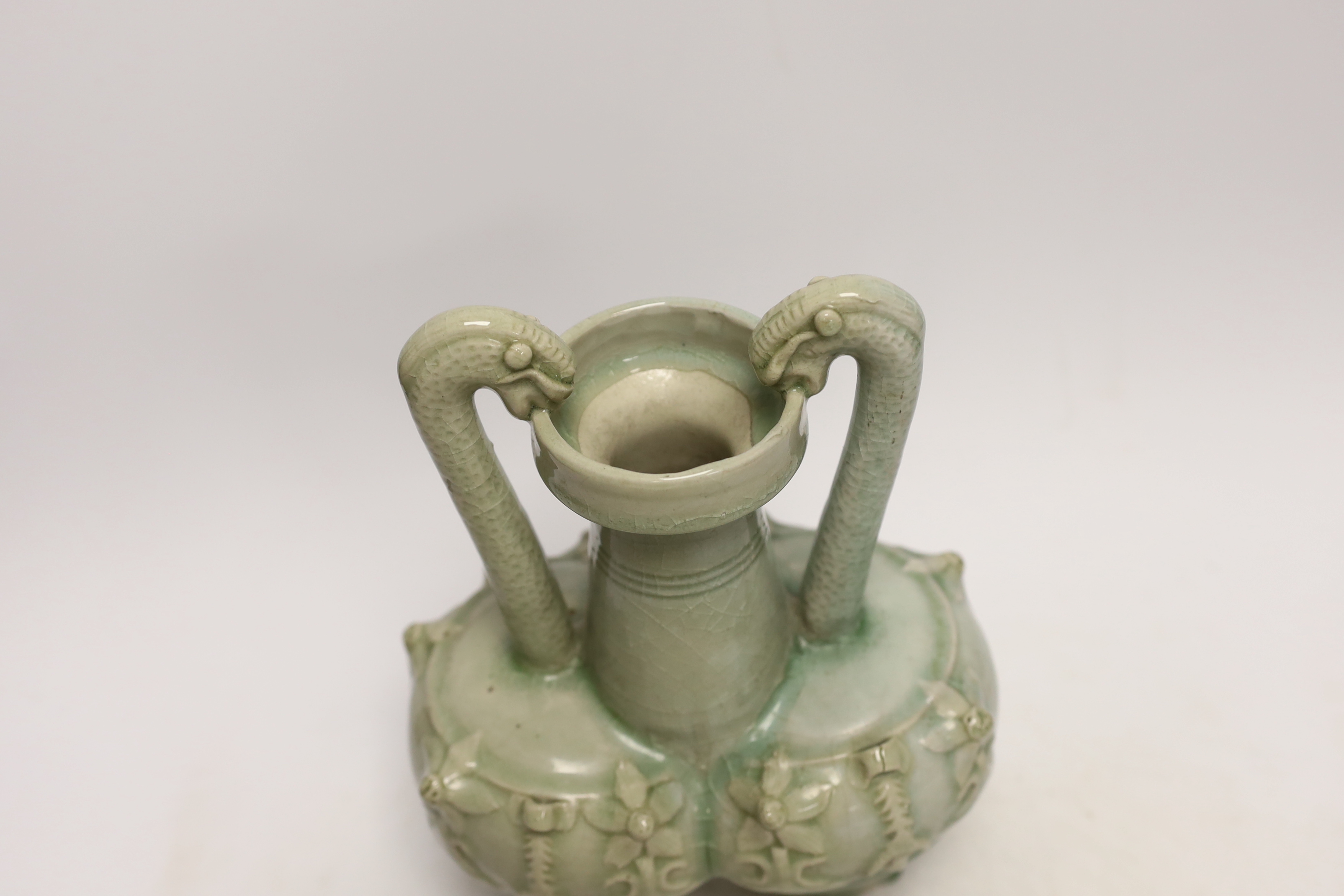 A Chinese celadon glazed conjoined vase, 25cm